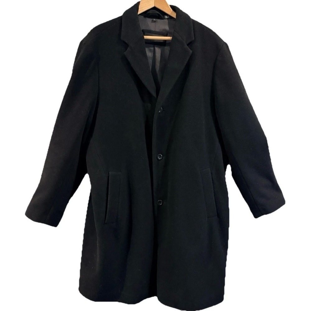 Wool Coat Black Modern Classic Winter Dress overcoat Size‎ Large Cashmere Blend